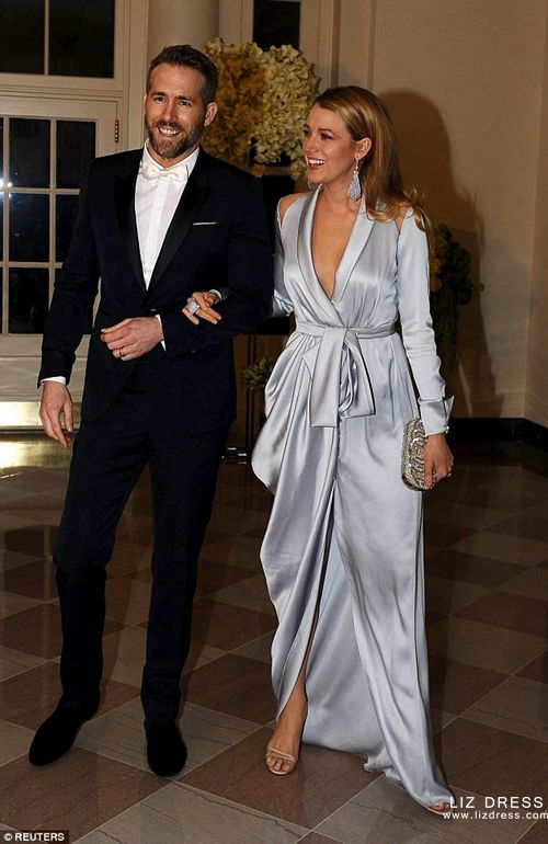 Blake Lively Silver Satin V-neck Formal Celebrity Dress State Dinner