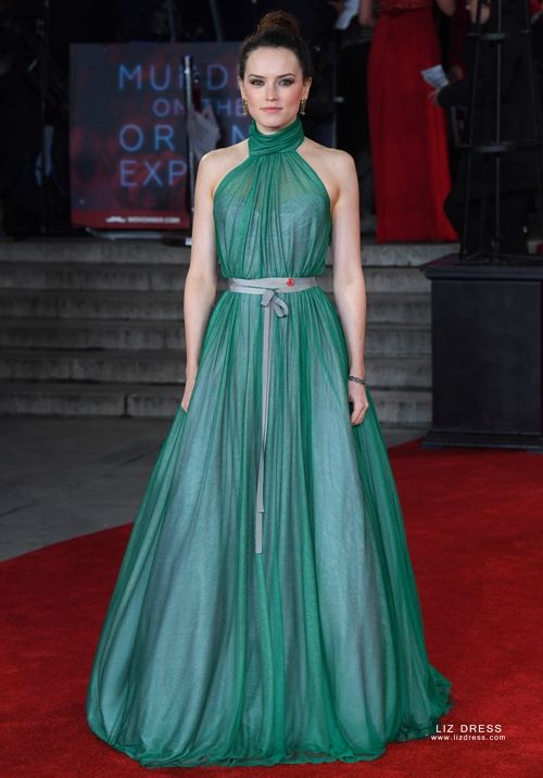 Daisy Ridley Green High neck Formal Dress Murder On The Orient Express Premiere