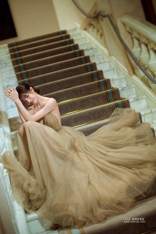 Elaine Zhong Chuxi Inspired Champagne Tulle Celebrity Formal