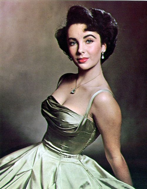 Elizabeth Taylor Green Satin 1950s Vintage Celebrity Dress Life Magazine