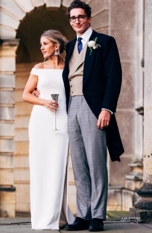 Ellie Goulding Inspired White Off the shoulder Celebrity Wedding Dress with Slit