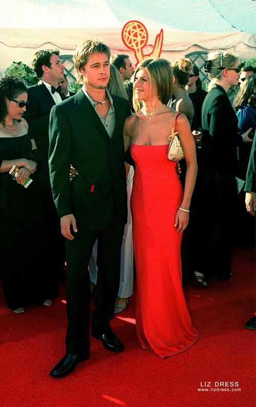 Jennifer Aniston Red Strapless Formal Evening Celebrity Dress Emmys 2000