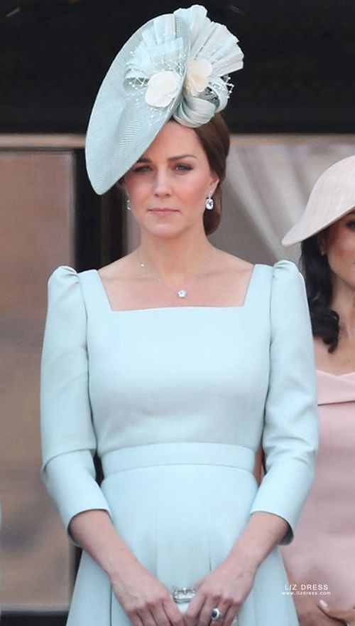 Kate Middleton Inspired Light Blue Midi Length Cocktail Party Celebrity Dress