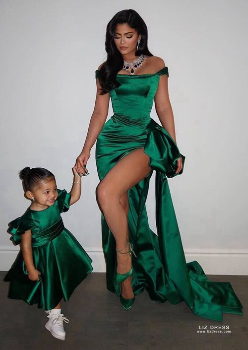 emerald green satin gown