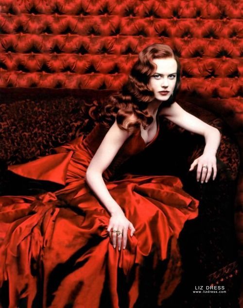 Nicole Kidman Satine Red Satin V-neck Celebrity Formal Dress in Movie  Moulin Rouge