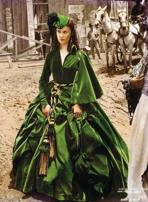 Leigh as Scarlett O'Hara Green Curtain Dress in 1930s Gone With the Wind