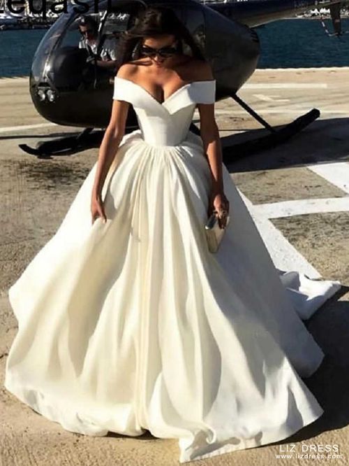 white off shoulder ball gown