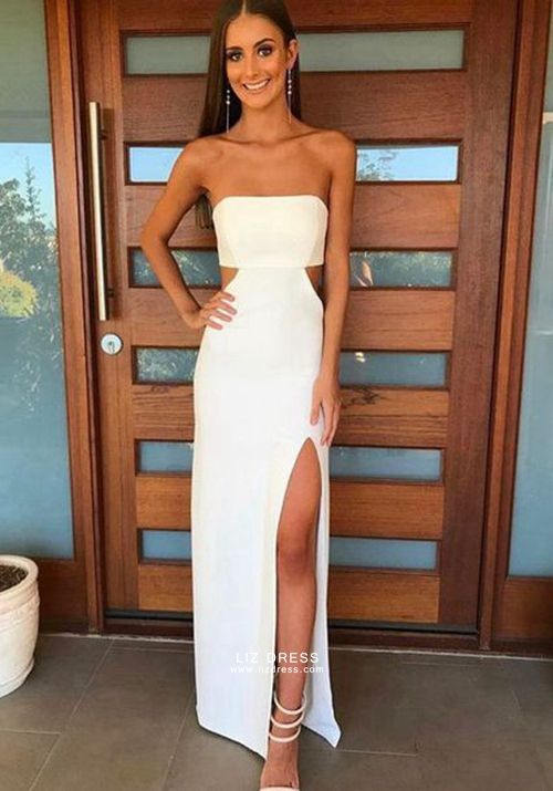 White Strapless Cut-out Formal Prom ...