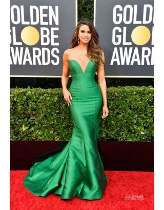 Louise Roe Green Off-the-shoulder Satin Formal Prom Celebrity Wedding Guest  Dress