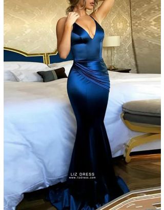Blue Off-the-shoulder Tulle Ruffled Long Formal Prom Dress