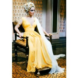 Elizabeth Taylor Yellow Plunging V Neck Celebrity Dress In Movie