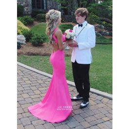 Hot Pink V-neck Mermaid Formal Prom Dress Pinterest Instagram