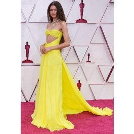 Zendaya Inspired Yellow Strapless Chiffon Celebrity Formal Prom Dress
