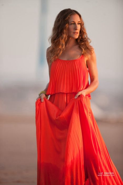 orange pleated dress