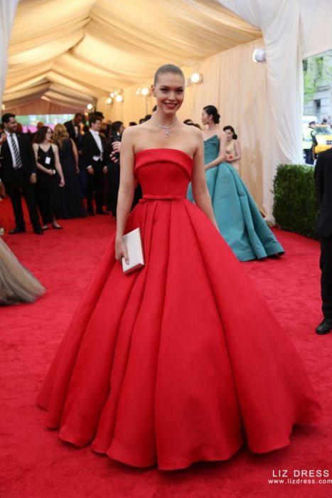 Arizona Muse Red Ball Gown Celebrity Prom Dress Met Gala 2014