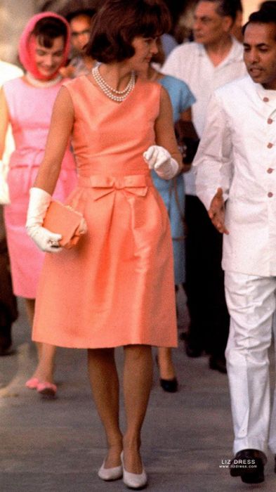 Jackie Kennedy Inspired Short Coral Pink Cocktail Party Celebrity Dress