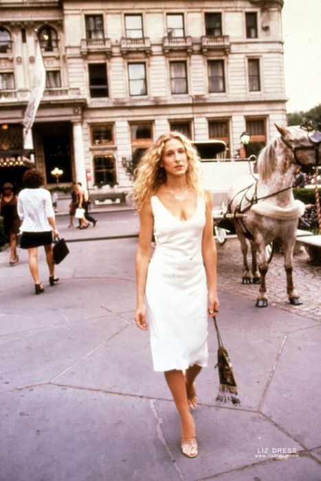 Sarah Jessica Parker Carrie Bradshaw Inspired Short White Satin Slip Dress  Sex and City