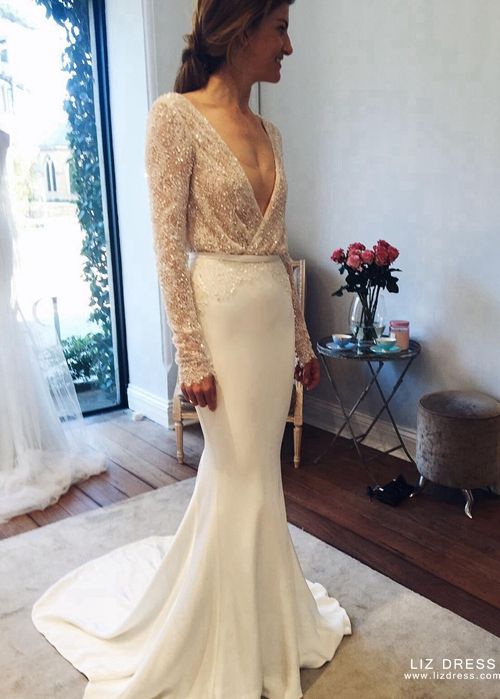 white long sleeve mermaid dress