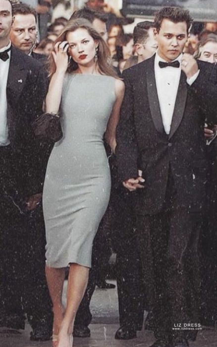 Kate Moss Inspired Short Gray Midi Cocktail Party Celebrity Dress Cannes 1997