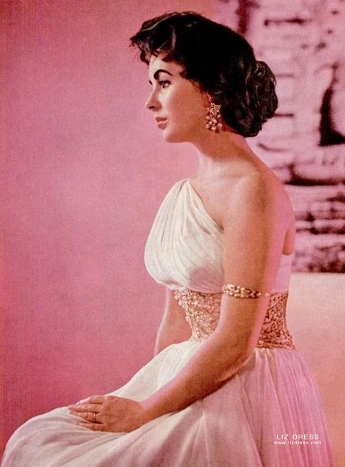 Elizabeth Taylor White One shoulder Chiffon Celebrity Evening