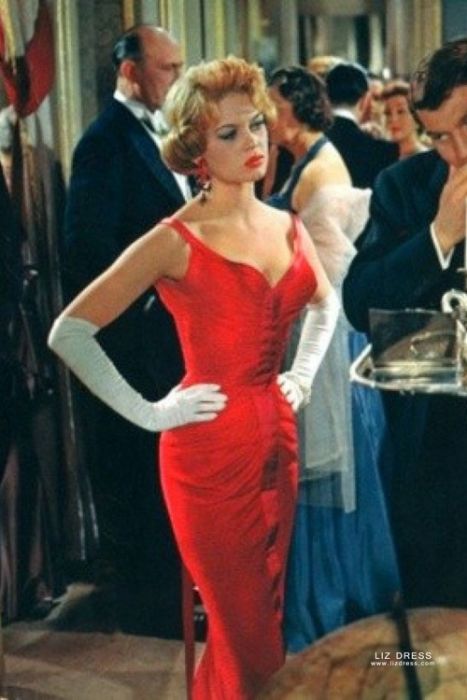 Brigitte Bardot Red Vintage Celebrity Evening Dress in Movie Une Parisienne 1957