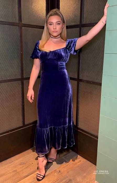 Florence Pugh Inspired Navy Blue Velvet ...