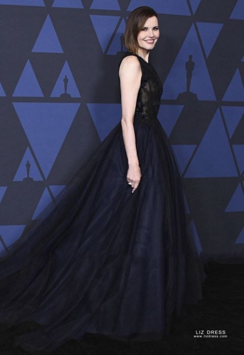 Geena Davis Black Lace Tulle Celebrity Evening Prom Dress
