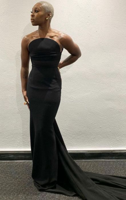 Black KATUM Cape Evening Dress Gown | i The Label – I The Label