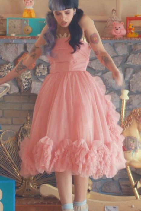 Melanie Martinez Inspired Peach Pink Chiffon Homecoming Prom Dress in Pity Party
