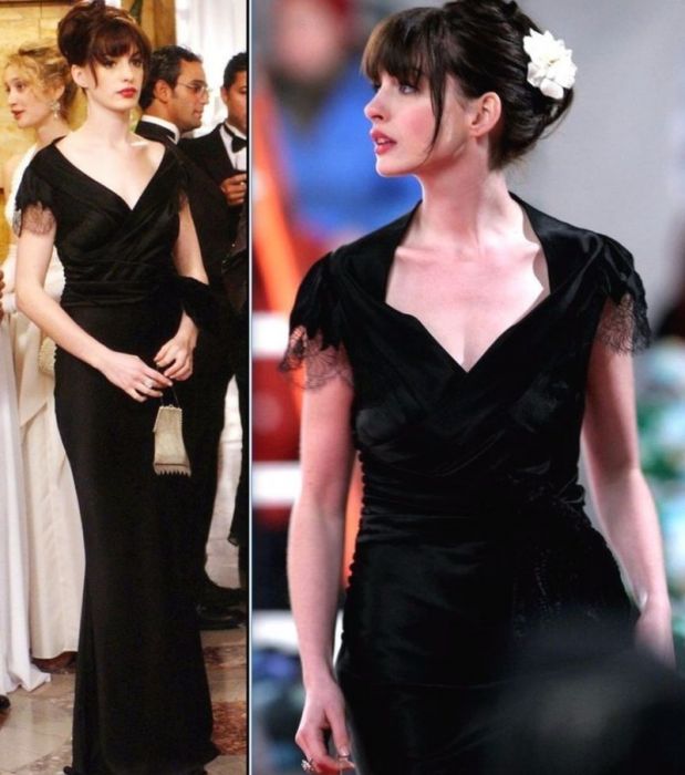 Anne Hathaway Inspired Black Evening Dress in Movie 