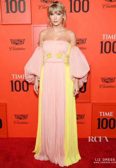Taylor Swift Pink And Yellow Prom Celebrity Dress Time 100 Gala