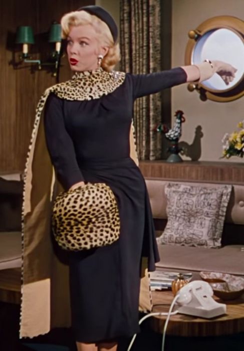 Marilyn Monroe Inspired Black Dress with Leopard Cape and Muff