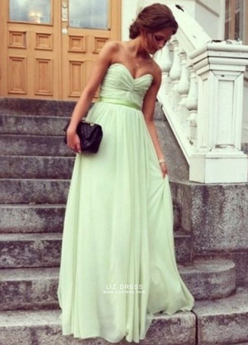  Mint Green Chiffon Prom Dress