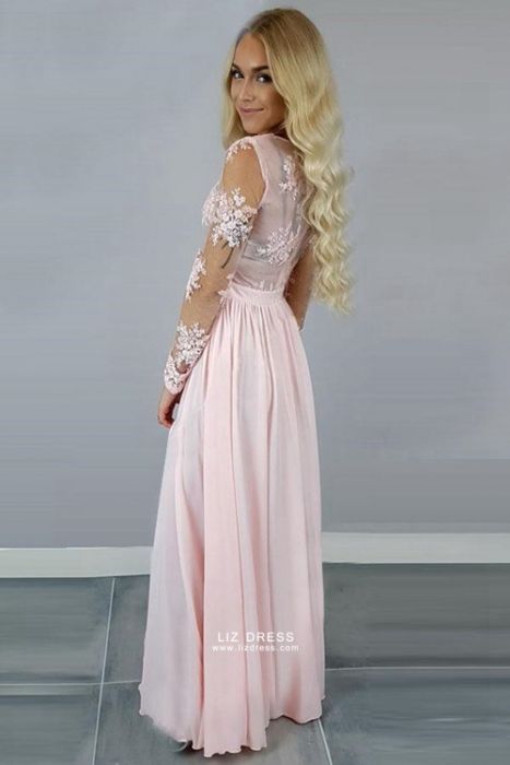 Pink Lace Chiffon Long Formal Prom Dress with Slit Pinterest