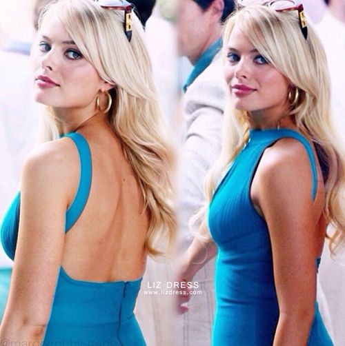 Margot Robbie Blue Dress Wolf of Wall ...