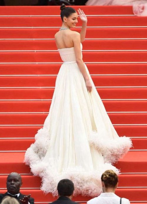 Camila Morrone White Strapless Chiffon Celebrity Dress Cannes 2019