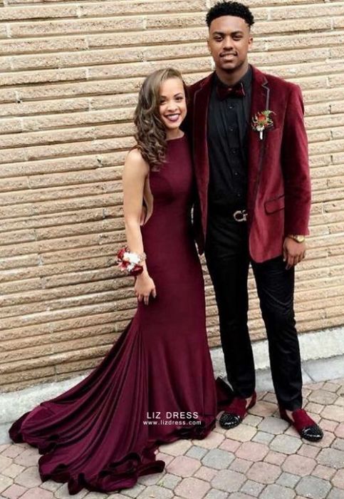 Burgundy Open Back Mermaid Long Formal Prom Dress Pinterest