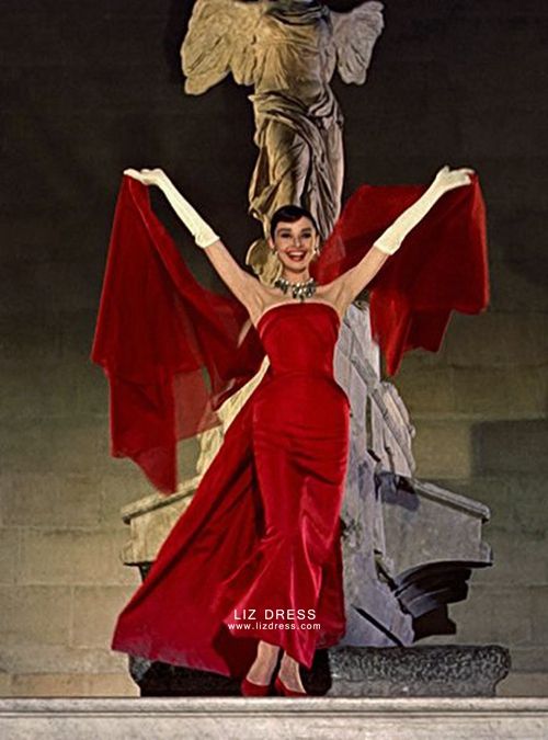 Audrey Hepburn Red Dress in Movie Funny 
