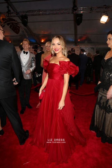 Angie Kent Red Off the shoulder Formal Prom Dress Logie Awards 2019
