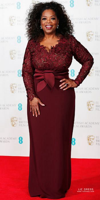 oprah winfrey burgundy dress