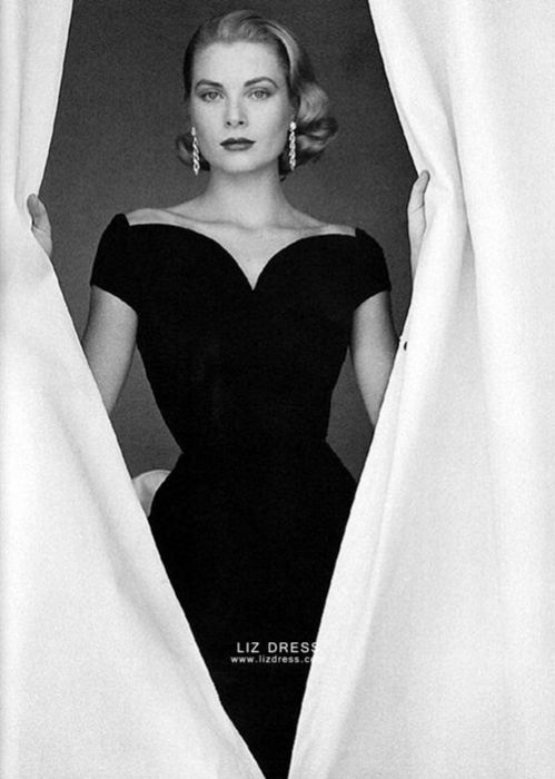 Grace Kelly Inspired Black Velvet Fitted Dress