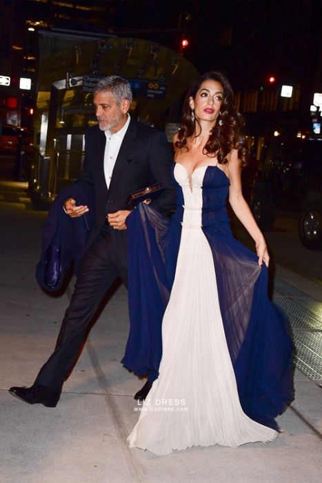 Blue and white deals evening dress