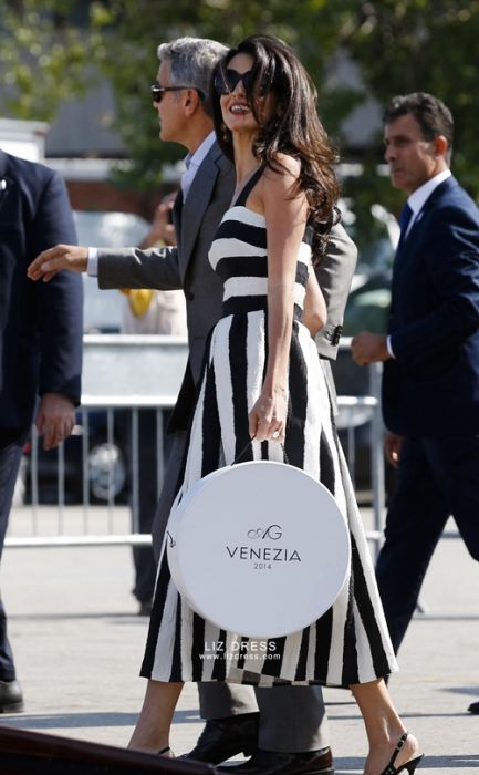 striped black and white dress