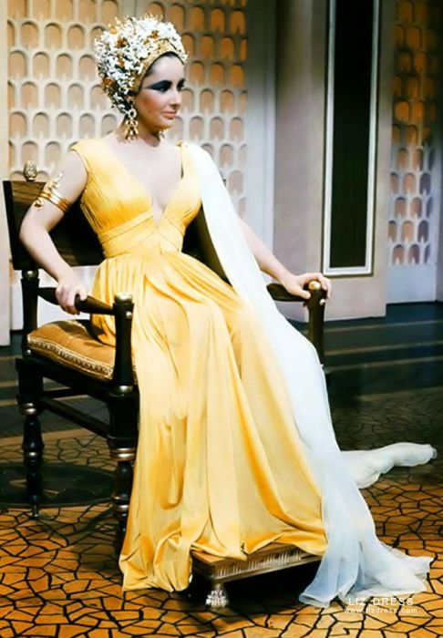Elizabeth Taylor Yellow Plunging V neck Celebrity Dress in Movie Cleopatra