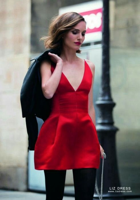 red satin party dress