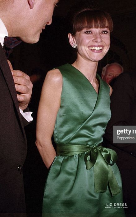 Audrey Hepburn Inspired Green Satin Vintage Cocktail Celebrity Dress