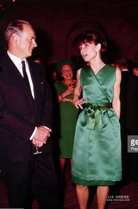Audrey Hepburn Inspired Green Satin Vintage Cocktail Celebrity Dress