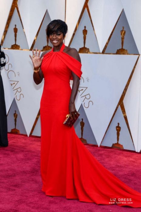 Viola Davis Red Formal Celebrity Dress Oscars 2017 Red Carpet