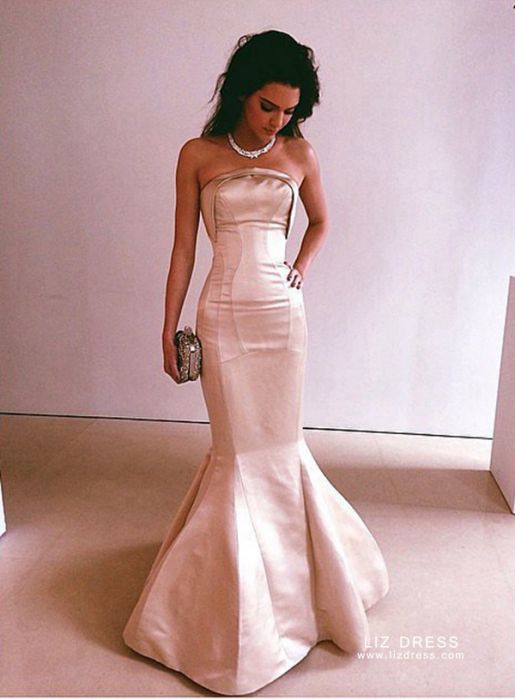 Kendall Jenner Champagne Satin Celebrity Dress Met Gala 2014