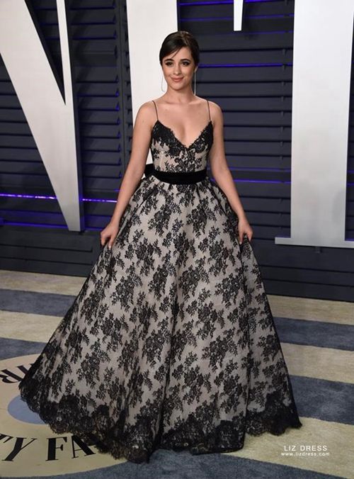 Camila Cabello Black Lace Ball Gown Dress Vanity Fair Party Oscars